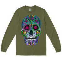 Army Green sugar skull Long Sleeve Tee - FaDigitalArtStudio
