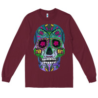 Burgundy sugar skull Long Sleeve Tee - FaDigitalArtStudio
