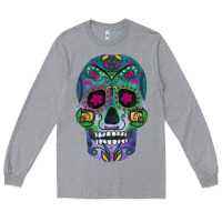 Heather Grey sugar skull Long Sleeve Tee - FaDigitalArtStudio