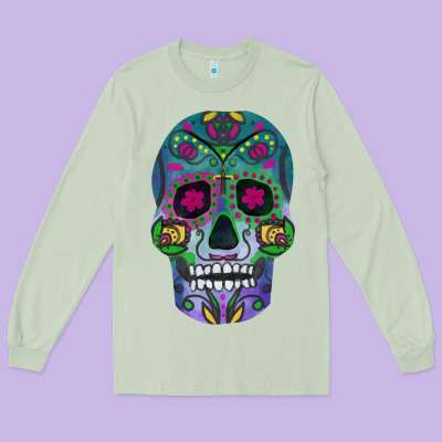 Sugar Skull Long Sleeve Tee Designed By Fadigitalartstudio