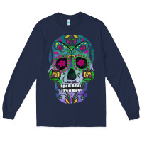 Navy sugar skull Long Sleeve Tee - FaDigitalArtStudio