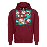 Burgundy baseball leopard turquoise sunflower seamless pattern Zipper Hoodie - JahusDesignShop