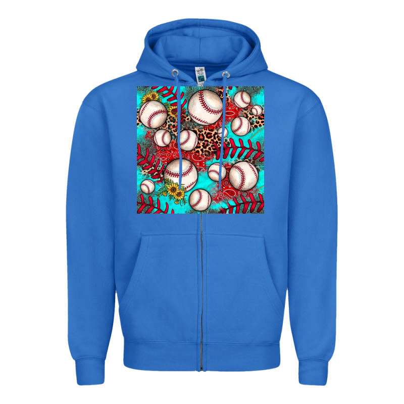 Baseball Leopard Turquoise Sunflower Seamless Pattern Zipper Hoodie by JahusDesignShop | Teevron