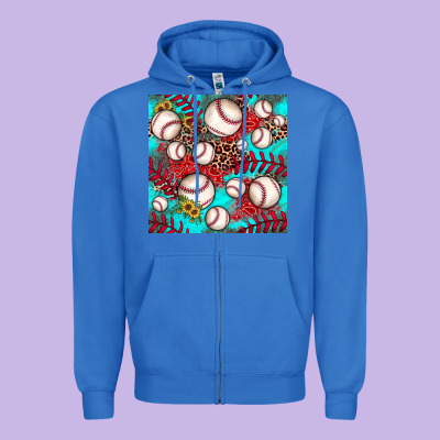 Baseball Leopard Turquoise Sunflower Seamless Pattern Zipper Hoodie Designed By Jahusdesignshop