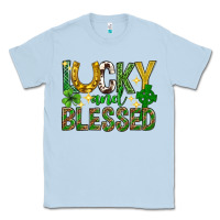 Dusty Blue Lucky and blessed st. patricks day Classic Tee - Neo Western