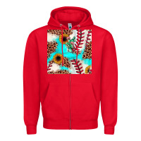 Red baseball leopard turquoise cactus sunflower seamless pattern Zipper Hoodie - JahusDesignShop