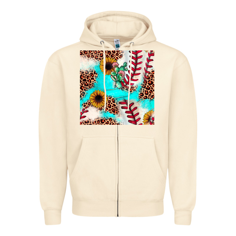 Baseball Leopard Turquoise Cactus Sunflower Seamless Pattern Zipper Hoodie by JahusDesignShop | Teevron