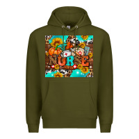 Army Green pumpkin nurse with sunflower Premium Hoodie - AdoDesignShop
