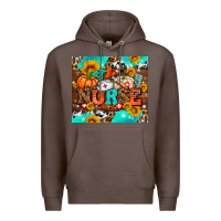 Coffee pumpkin nurse with sunflower Premium Hoodie - AdoDesignShop
