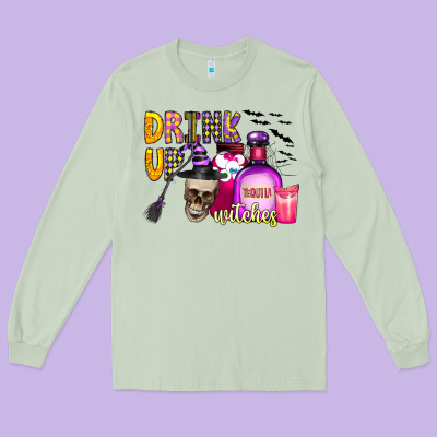 Drink Up Witches Long Sleeve Tee Designed By Cowhidedigitalart