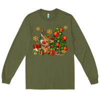 Army Green reindeer and christmas tree Long Sleeve Tee - AdoDesignShop
