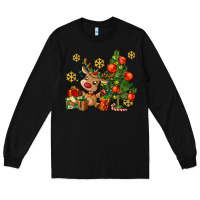 Black reindeer and christmas tree Long Sleeve Tee - AdoDesignShop