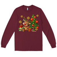 Burgundy reindeer and christmas tree Long Sleeve Tee - AdoDesignShop