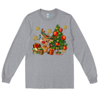 Heather Grey reindeer and christmas tree Long Sleeve Tee - AdoDesignShop