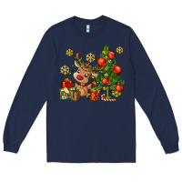 Navy reindeer and christmas tree Long Sleeve Tee - AdoDesignShop