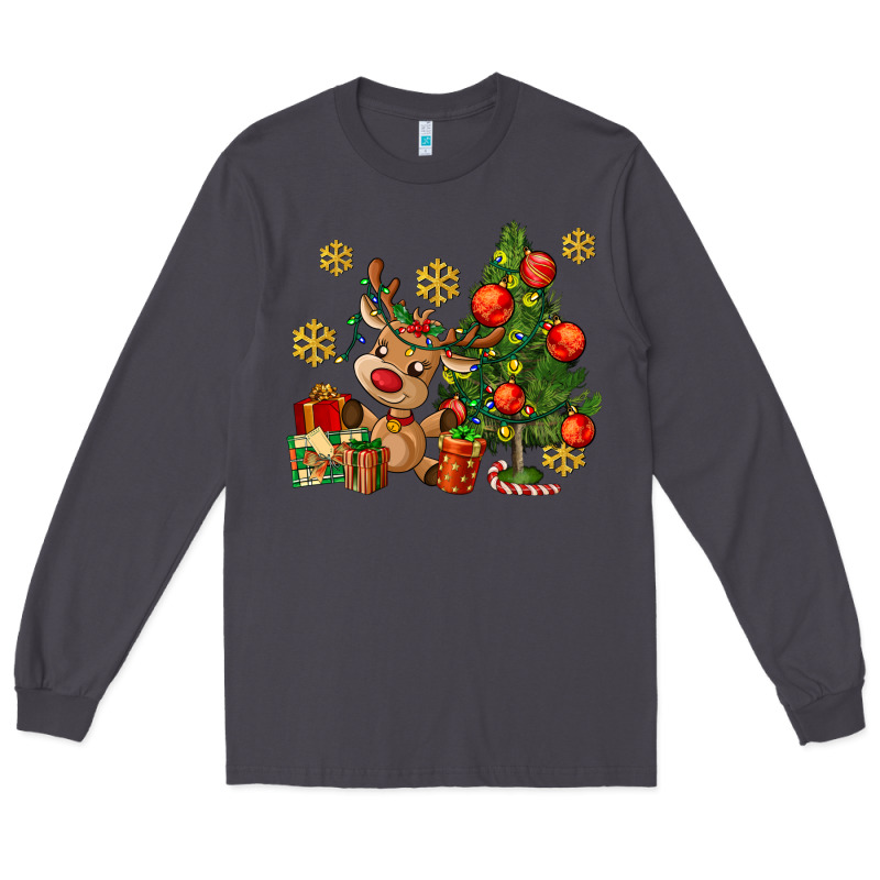 Reindeer And Christmas Tree Long Sleeve Tee by AdoDesignShop | Teevron