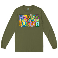 Army Green happy easter with eggs Long Sleeve Tee - Neo Western