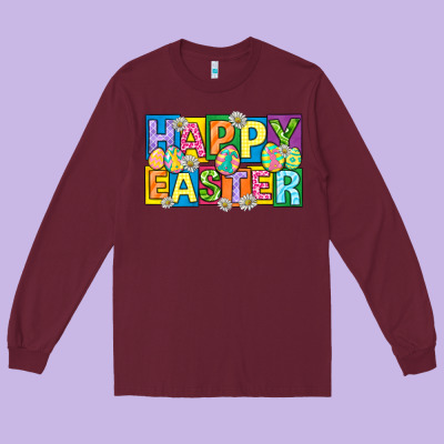 Happy Easter With Eggs Long Sleeve Tee Designed By Neo Western