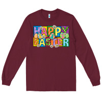 Burgundy happy easter with eggs Long Sleeve Tee - Neo Western