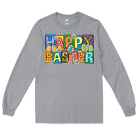 Heather Grey happy easter with eggs Long Sleeve Tee - Neo Western