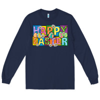 Navy happy easter with eggs Long Sleeve Tee - Neo Western
