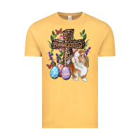 Vintage Mustard Easter bunny and floral cross Vintage Tee - RanaPortraitStore