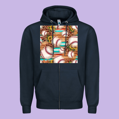 Baseball Leopard Sunflower Seamless Pattern Zipper Hoodie Designed By Jahusdesignshop