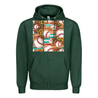 Sports Green baseball leopard sunflower seamless pattern Zipper Hoodie - JahusDesignShop