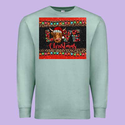 Love Christmas Highland Cow And Turquoise Gemstone Premium Sweatshirt Designed By Jasminsmagicworld