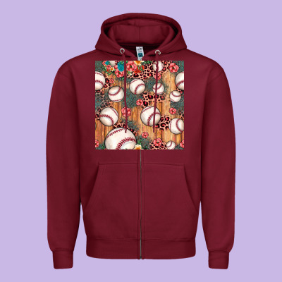 Baseball Leopard Seamless Pattern Zipper Hoodie Designed By Jahusdesignshop