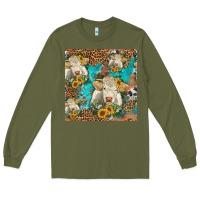 Army Green sunflowers charolais cow seamless pattern Long Sleeve Tee - HRA Design Shop