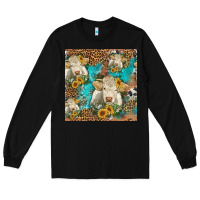 Black sunflowers charolais cow seamless pattern Long Sleeve Tee - HRA Design Shop