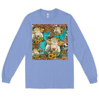 Colony Blue sunflowers charolais cow seamless pattern Long Sleeve Tee - HRA Design Shop