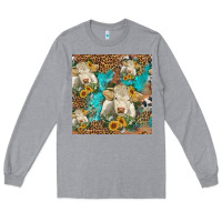 Heather Grey sunflowers charolais cow seamless pattern Long Sleeve Tee - HRA Design Shop