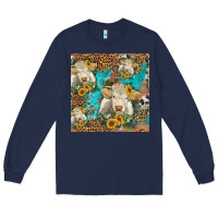 Navy sunflowers charolais cow seamless pattern Long Sleeve Tee - HRA Design Shop