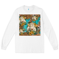 White sunflowers charolais cow seamless pattern Long Sleeve Tee - HRA Design Shop