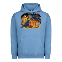 Pigment Pebble Blue Fall Background With Crow Urban Hoodie - LillyAllenDesigns