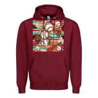 Burgundy baseball leopard cowhide turquoise seamless pattern Zipper Hoodie - JahusDesignShop