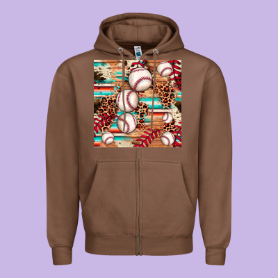 Baseball Leopard Cowhide Turquoise Seamless Pattern Zipper Hoodie Designed By Jahusdesignshop