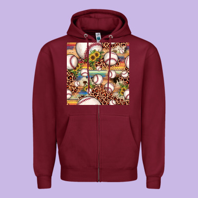 Baseball Leopard Cowhide Sunflower Seamless Pattern Zipper Hoodie Designed By Jahusdesignshop