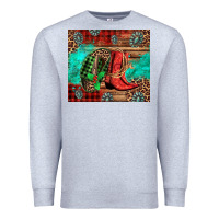 Heather Grey country boots and cowboy hat christmas Premium Sweatshirt - Jasminsmagicworld