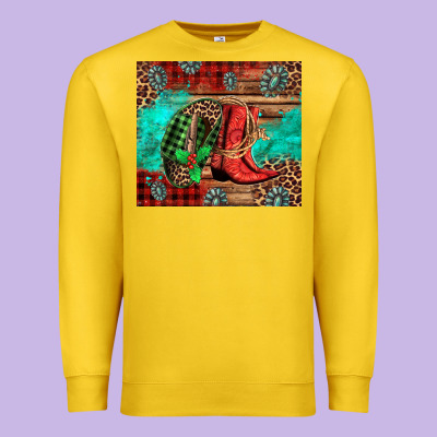 Country Boots And Cowboy Hat Christmas Premium Sweatshirt Designed By Jasminsmagicworld