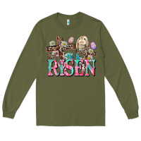 Army Green He is risen Easter Day Long Sleeve Tee - CowGirlArtShop