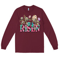 Burgundy He is risen Easter Day Long Sleeve Tee - CowGirlArtShop