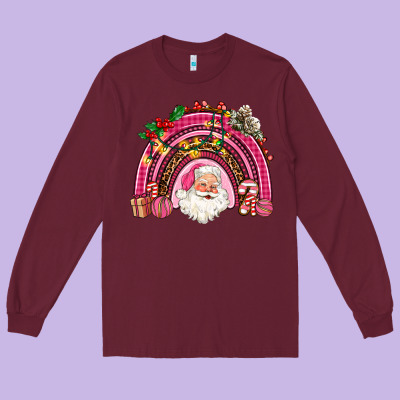 Pink Christmas Rainbow Long Sleeve Tee Designed By Adodesignshop