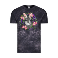 Cloud Black Easter Bunny With Floral Wreath Vintage Tee - RanaPortraitStore