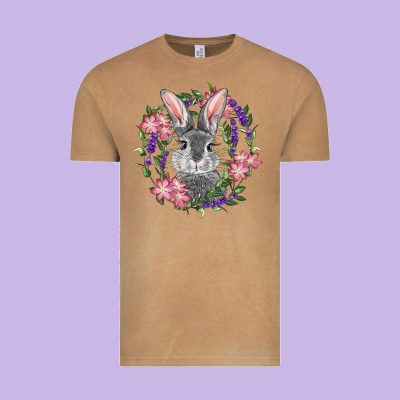 Vintage Tee Easter Bunny With Floral Wreath