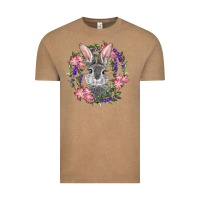 Vintage Coffee Easter Bunny With Floral Wreath Vintage Tee - RanaPortraitStore