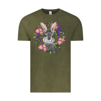 Vintage Olive Easter Bunny With Floral Wreath Vintage Tee - RanaPortraitStore