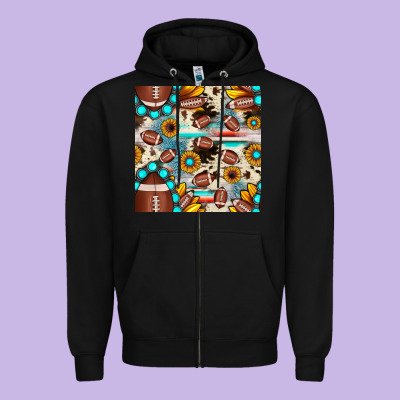 Football Cowhide Sunflower Seamless Pattern Zipper Hoodie Designed By Jahusdesignshop
